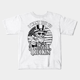 Keep On Truckin 4th Of July Uncle Sam Truck Driver USA Flag Kids T-Shirt